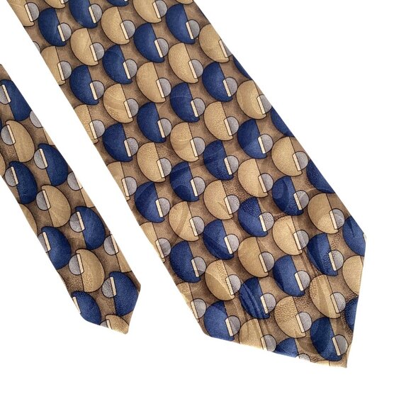 Van Heusen Mens 100% Silk Half-Circle Geometric Pattern Tie Blue Gold 59x3.9in - Picture 1 of 7